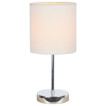 Simple Designs Chrome Mini Basic Table Lamp With Fabric Shade, White