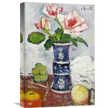 "Pink Roses In a Chinese Blue and White Gu-Shaped Vase" Artwork, 15" x 22"