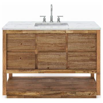 Oakman Marble Top Vanity in Mango Wood with Faucet, 48, Vanity With Chrome Faucet
