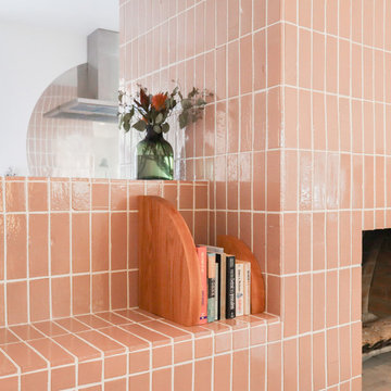 Modern Pink Brick Fireplace