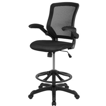 Contemporary Office Chair, Padded Seat With Mesh Back & Flip-Up Arms