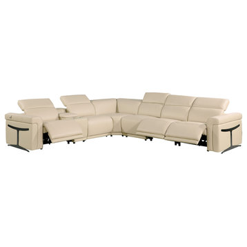 Giovanni 7-Piece 3-Power Reclining Italian Leather Sectional, Beige