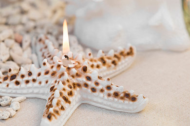 Decoración original, velas de formas marinas, estrella, coral, nautilus, concha