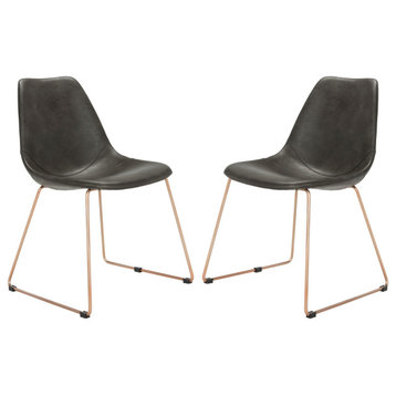 Safavieh Dorian Midcentury Modern Leather Dining Chair, Set of 2, Gray