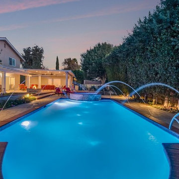 Pool with Creative Tile Details at Twilight