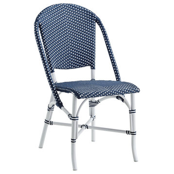 Sofie Outdoor Dining Side Chair, White Frame, Navy With White Dot