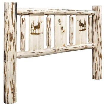 Montana Woodworks Wood Twin Headboard with Engraved Elk Design in Natural