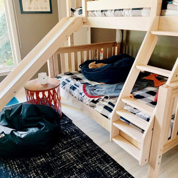 Natural Twin over Full Bunk Bed with a Slide and Angled Ladder