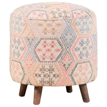 Coaster Cotton Ikat Pattern Round Accent Stool in Multi-Color