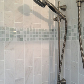 Marble subway tile shower