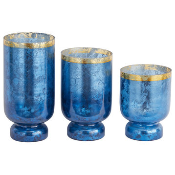 Glam Blue Glass Hurricane Lamp Set 560151