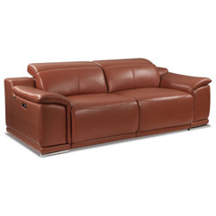 Montague Dual Power Headrest And Lumbar Support Reclining Sofa In Genuine  Brown Leather by Armen Living