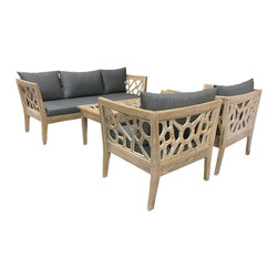 BHome - Spider 5-Piece Outdoor Patio Teak Sofa Set - Outdoor Lounge Sets