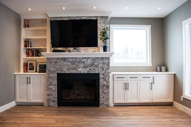 Example of a mid-sized transitional basement design in Calgary
