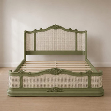 Hand-Carved French Country Cane Bed Frame | Louis XV Style Bedroom Furniture