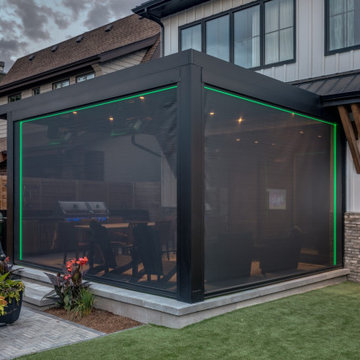 StruXure Adjustable Pergola with TRAX Lighting and Phantom Motorized Screens