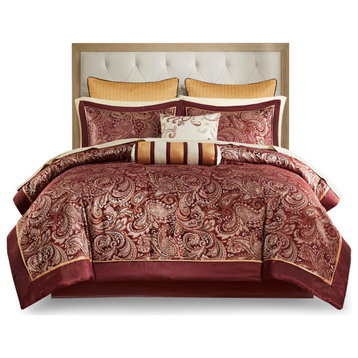 Madison Park Jacquard Comforter 12-Piece Set With Piping, King
