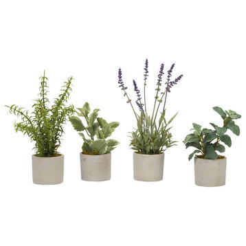 Basil, Rosemary, Lavender and Mint Sprays in Mini Cement Cylinder, 4-Piece Set