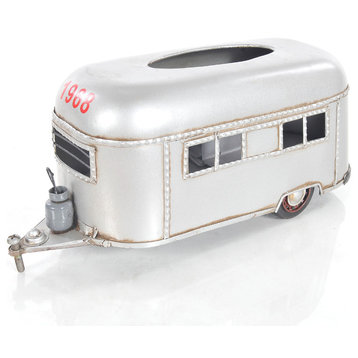 CAMPING TRAILER TISSUE HOLDER Collectible Metal scale model Camping Trailer