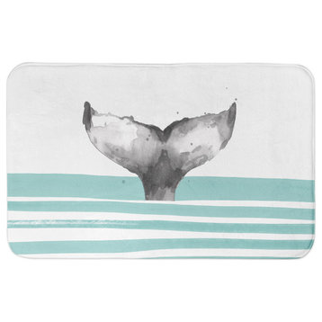 Whale Tail Stripes Teal 21x34 Bath Mat