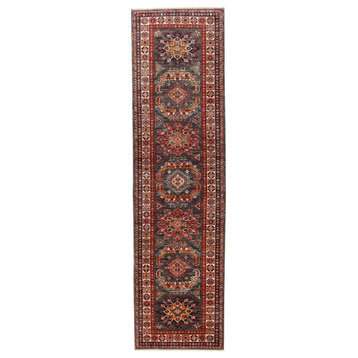 Oriental Rug Super Kazak 10'2"x2'10" Hand Knotted Carpet