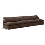 Meridian Furniture - Indulge Upholstered Modular Sofa, Brown, 4-Piece: 4 Armless Chair, Down Stuffed Velvet - Experience ultimate comfort and style with our brown velvet Indulge Sofa. The luxurious velvet will elevate the aesthetic of any room. This sofa provides ample space for you to relax while its modular build offers the option of unlimited configurations. Whether you're looking to add a stylish element to your living room or a comfortable seating option to your bedroom, this sofa is the perfect choice.