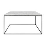 Gleam Square Coffee Table, White Marble, Black Feet