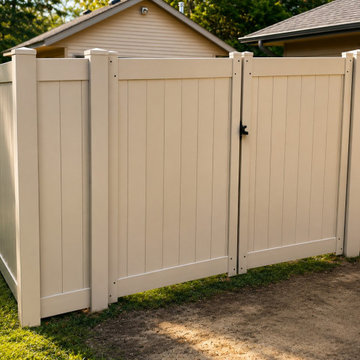 Tan Vinyl Privacy Fence with Gate