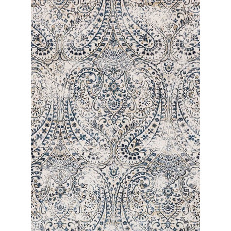 Microfiber Polyester Torrance Rug by Loloi, Ivory and Indigo, 2'7"x4'