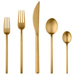 Mepra - Due Flatware Set, Ice Gold, 20 Pcs. - The Due collection by Mepra is flatware that exudes luxury as a lifestyle. Its cool, minimal, style is inspired by influential designers like Angelo Mangiarotti and exalted through generations of tradition, technique and superb materials. They're quite practical, too. The metal undergoes a titanium-based molecular embedding process that makes for dishwasher-safe utensils that won't corrode, oxidize or stain.