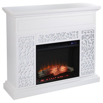 Bowery Hill Contemporary Wood Electric Fireplace in White Finish