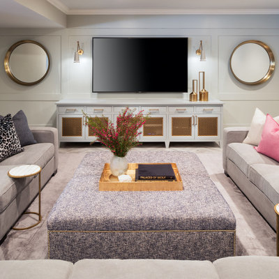 Example of a transitional home theater design in Minneapolis