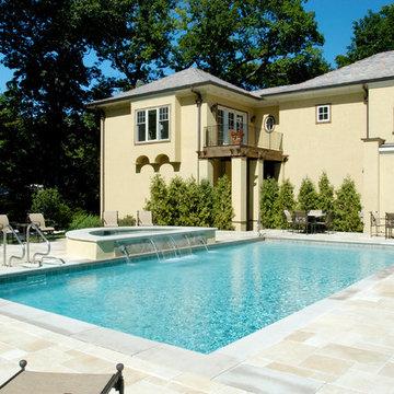 Highland Park, IL Mediterranean Swimming Pool and Raised Spa