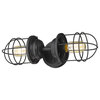 Seaport 2 Light Wall Sconce, Matte Black With Matte Black Metal Cage