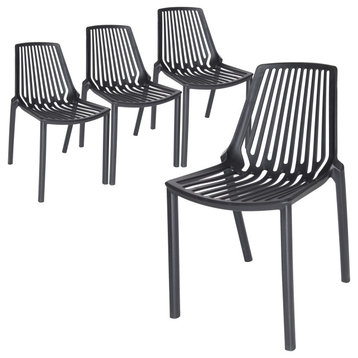 LeisureMod Acken Mid-Century Modern Plastic Dining Chair Set of 4, Black