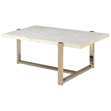 Champagne Finish Coffee Table With Faux Marble Top
