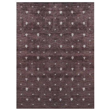 Hand Knotted Loom Silk Area Rug Contemporary Brown White