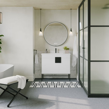 The Lockhart Bathroom Vanity, Single Sink, 36", Modern White, Freestanding
