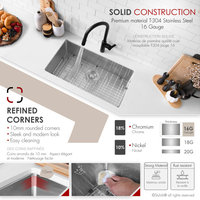 STYLISH 30" Single Bowl 16 Gauge Stainless Steel Kitchen Sink With Grid