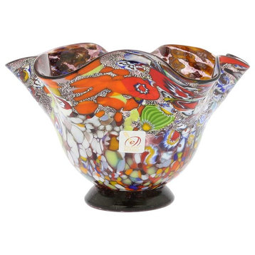 GlassOfVenice Murano Glass Millefiori Fazzoletto Bowl - Silver Purple