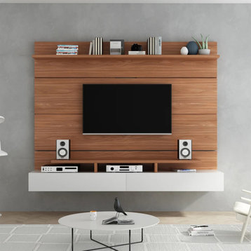 MIRODEMI® Neretva | Wall Mounted Floating Wooden TV Stand with Shelves