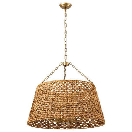 Farmhouse Painted Gold 6-Light Unique Hand Woven Oversize Pendant Light