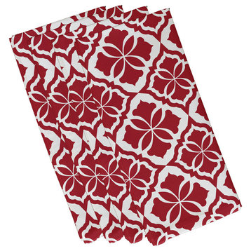 22"x22" Ceylon, Geometric Print Napkin, Red, Set of 4