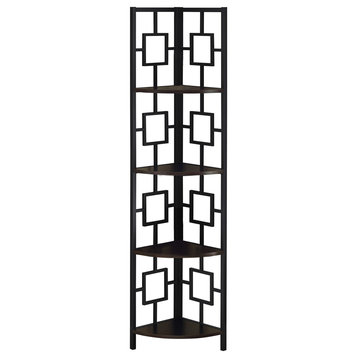 HomeRoots 62" Bookcase Espresso and Black Metal Corner Etagere With 4 shelves
