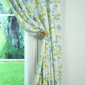 Daisy Chain Tab Top Printed Cotton Curtain Holdback Carolina Blue Color