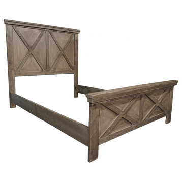 Rustic Queen Bed Frame, European Ivory