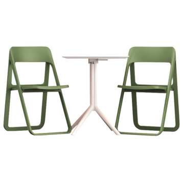 Dream Folding Outdoor Bistro Set With White Table and 2 Olive Green Chairs