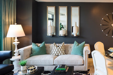 Living room - enclosed carpeted living room idea in DC Metro with gray walls and no fireplace