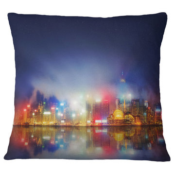 Colorful Hong Kong Skyline Cityscape Photography Throw Pillow, 16"x16"