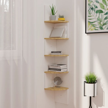 vidaXL Wall Corner Shelf 5-Tier Floating Display Shelf White and Sonoma Oak